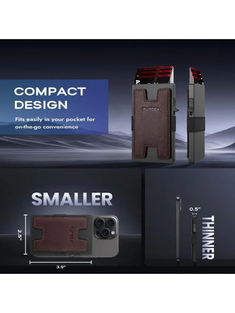 〽️Men Mocha Slim 6+6 Card Holder Minimalist RFID Blocking Wallet Pop-Up Function